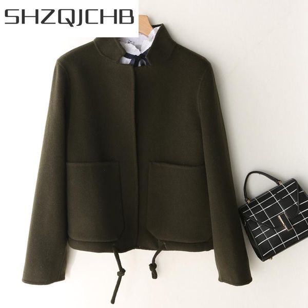 

women's wool & blends shzq winter 100% coat women autumn clothes 2021 elegant vintage cashmere jacket ladies short woolen jackets hiver, Black