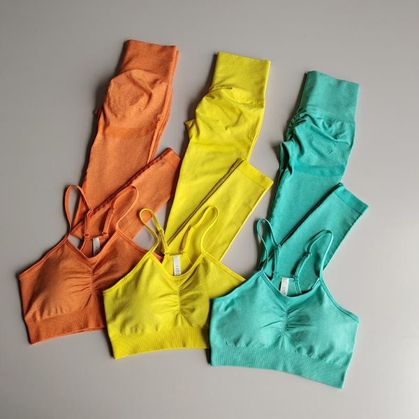 

yoga outfit 2 pcs/set seamless women sport suit gym workout clothes long sleeve fitness crop and scrunch buleggings set clothing