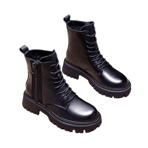 

boots 2021 spring and autumn fashion ankle lace up zipper women's platform pu small shoes women cool comfortable, Black