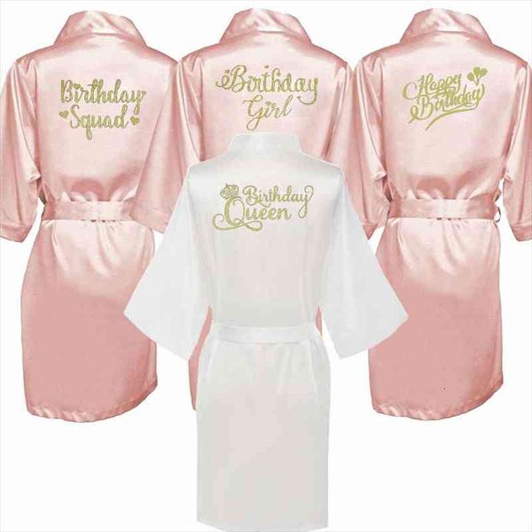

birthday queen girl kimono robe women sleepwear bathrobe silk robes navy blue satin ladies dressing gowns, Black;red