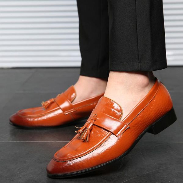 

dress shoes men loafers quality leather outdoor fashion driving italian tassel moccasins slip on flats for, Black
