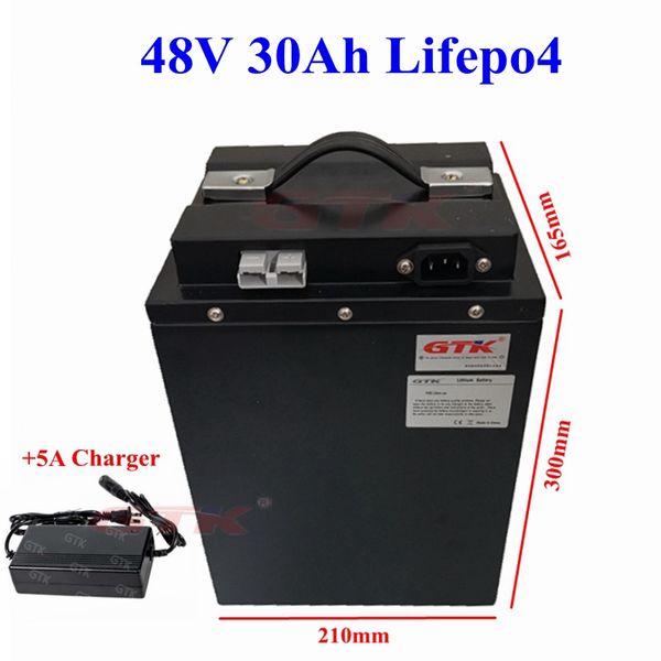 

gtk 48v 30ah waterproof lifepo4 lithium battery pack with bms for scooter bike tricycle solar backup power supply +5a charger