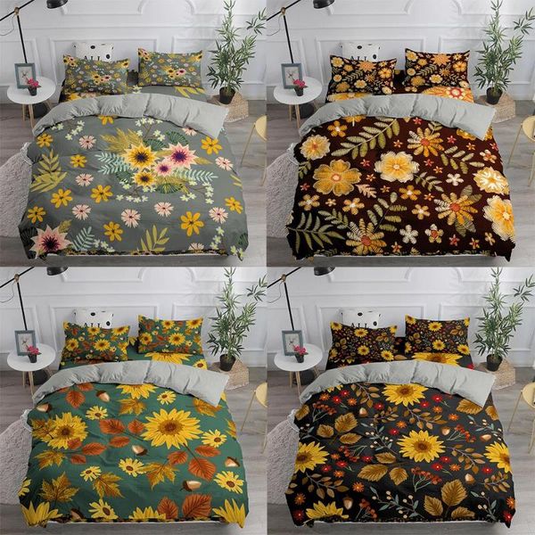 

bedding sets sunflower leaves 3d set flower bed linen bedclothes duvet cover pillowcase twin full king size for bedroom decor
