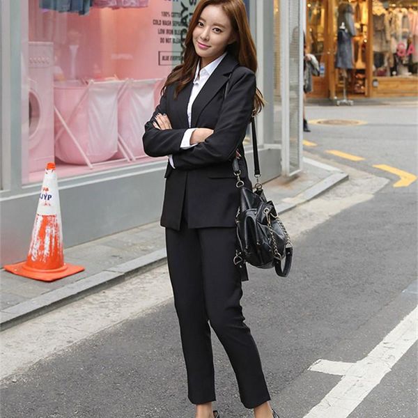 

pant suits for women autumn 2021 elegant office ladies work wear 2 piece sets solid blazer jacket & trousers suit set femme women's bla, White;black