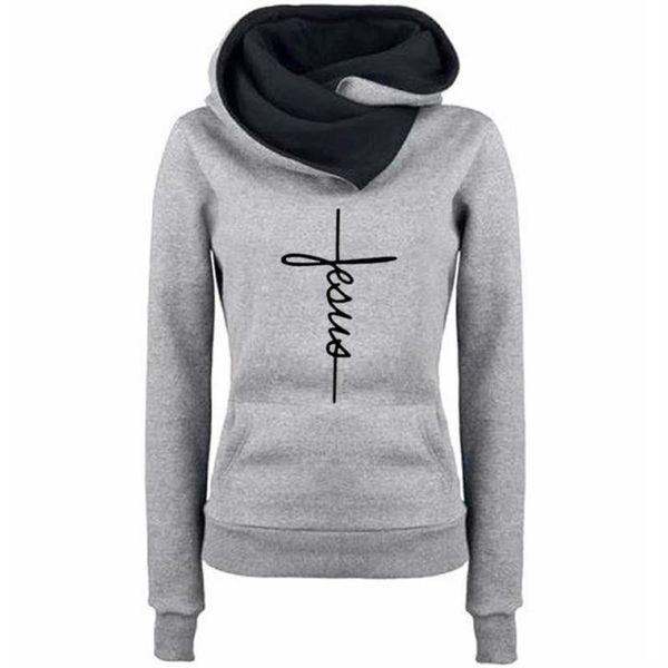 

women's hoodies & sweatshirts 2021 hit hooded faith jesus cross letters print for women hoody clothings harajuku frauen, Black