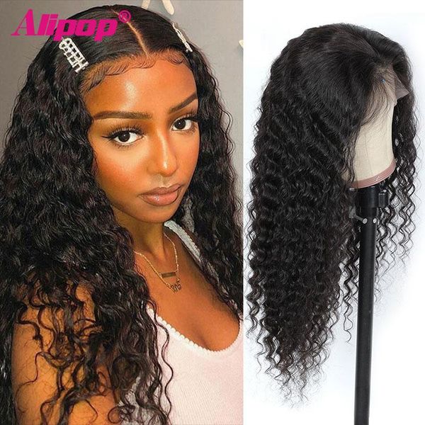 

lace wigs 250% deep wave front wig hd transparent for women human hair peruvian remy t-part curly, Black;brown