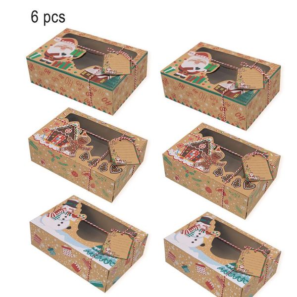 

gift wrap 6pcs/pack kraft paper christmas cookie boxes candy bisuit muffin case xmas year dessert diy packing box