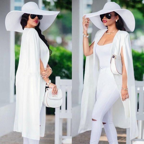 

women's suits & blazers women cloak cape long blazer coat fashion black white personality notched neck lapel split jacket workwear femi, White;black