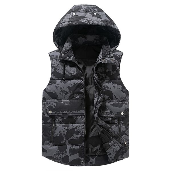 

men's winter vest plus size 5xl hat detachable waistcoat camouflage sleeveless jackets warm parkas unloading coat for men 211104, Black;white