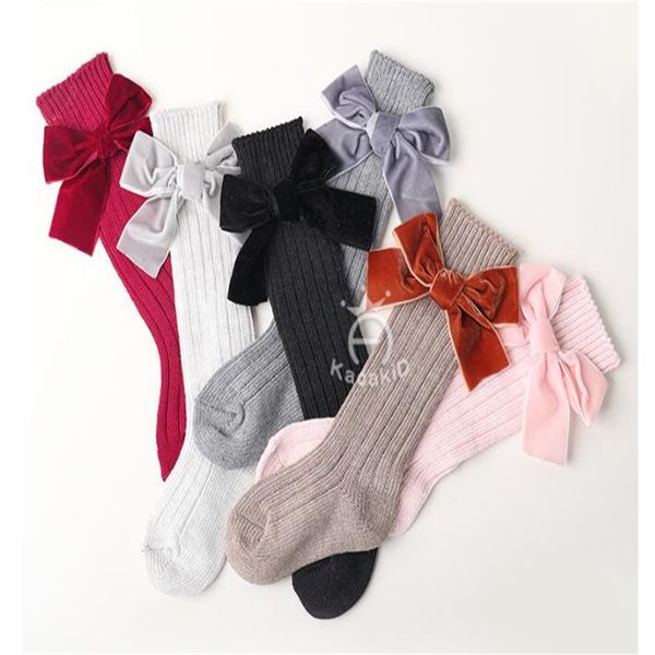 

winter children socks for girls princess socks big bows knee high baby long socks for kids newborn infant cotton sock 1019 y2, Pink;yellow
