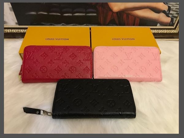 

with box designers luxurys wallet zipper bags women's wallets pu leather vitton card holder pocket long women bag coin purse&#, Red;black