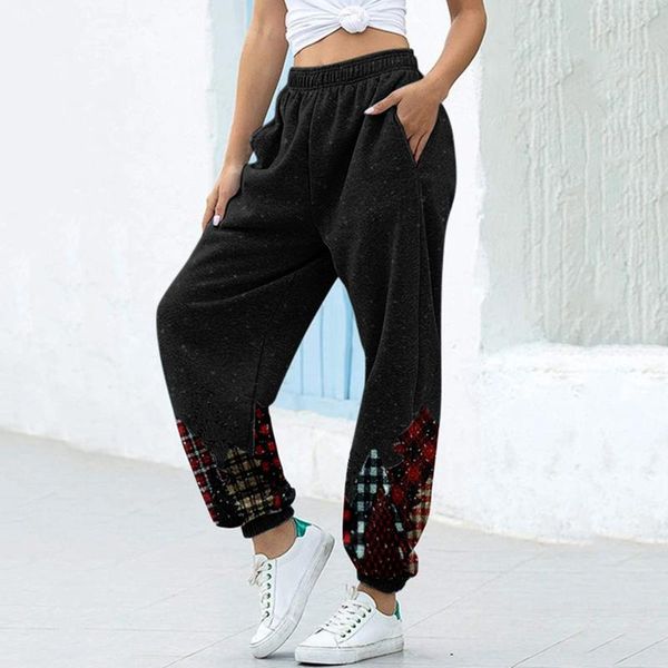 

women's chirstmas pants print pocket sports yoga running athletic sweatpants women spodnie dresowe pantalon femme#40 outfits, White;red