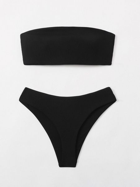 

rib lace-up back bandeau bikini swimsuit q8ut#, White;black