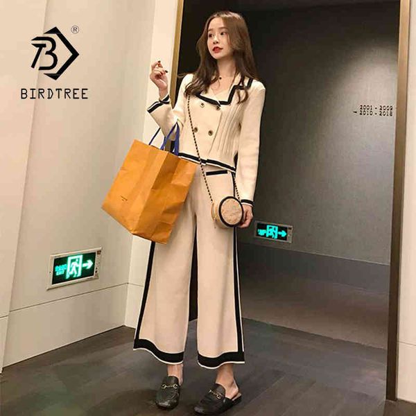 

autumn arrival women's fashion sets casual solid lapel knitting cardigan button 2 piece set knit female suit s9n608t 210416, White
