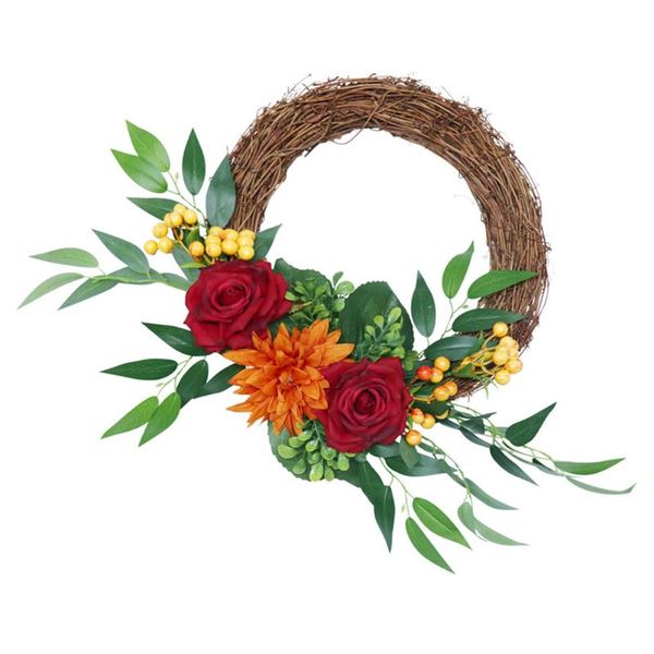 

decorative flowers & wreaths 1pc christmas decoration vintage rose green leaf wreath door hanging decor