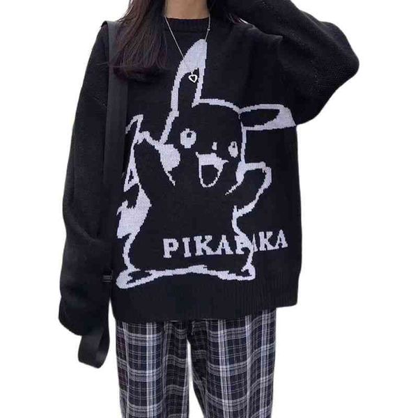 

women's sweaters bikachu suÃ©ter feminino de malha grÃ¡fica, roupa larga harajuku fofo senho animado para mulheres e inverno g9q5, White;black