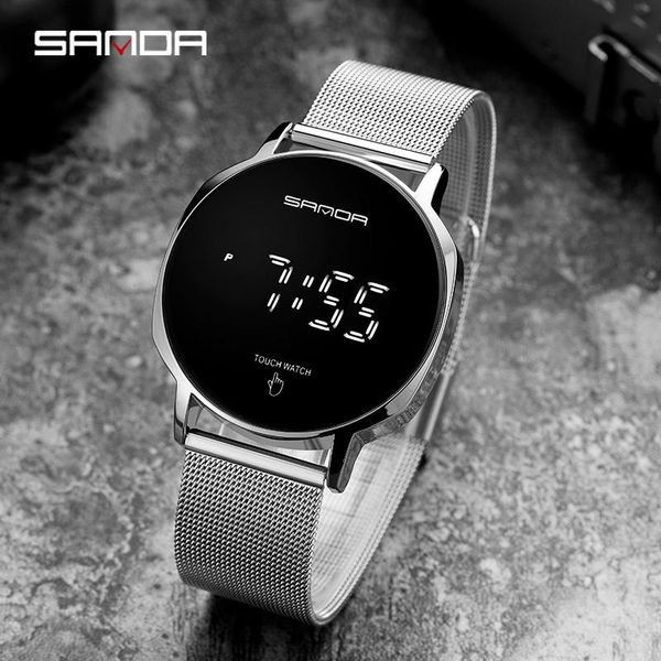 

wristwatches men's 50 meters waterproof touch screen led watch multifunction time luminous calendar digital net strap watches 8004, Slivery;brown