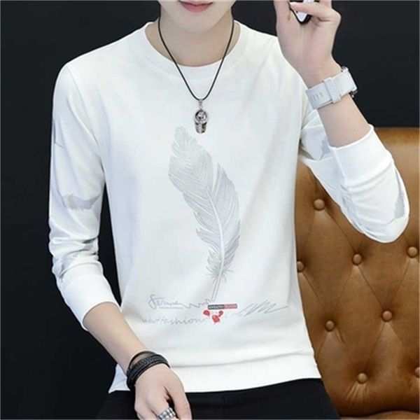 

long-sleeved t-shirt male slim cotton round neck casual 210420, White;black