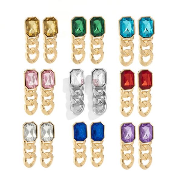 

stud 2021 classic chain glass gem ear studs geometry women's earrings, Golden;silver