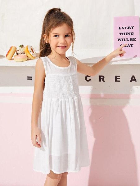 

toddler girls solid shirred waist dress she, Red;yellow