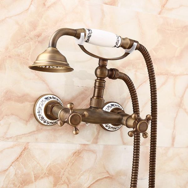 

antique telephone style shower set bathroom faucet mixer tap, wall mounted copper head vintage sets