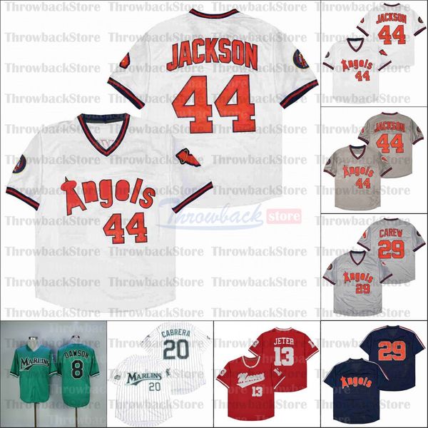 Retro Beyzbol 1982 ve 1985 Home Jersey 8 Dawson 84 Jackson 29 Carew 20 Cabrera 13 Jeter Jerseys