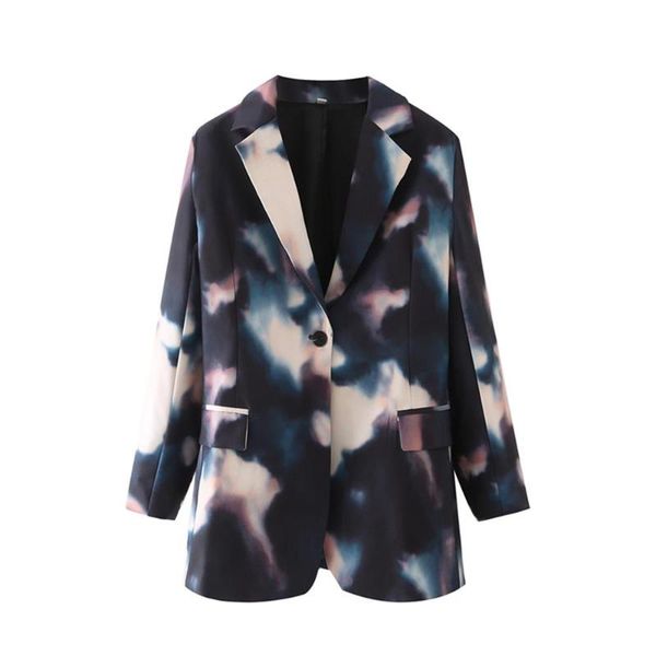 

women's suits & blazers mesttraf women 2021 fashion single button tie-dye print coat vintage long sleeve flap pockets outerwear streetw, White;black