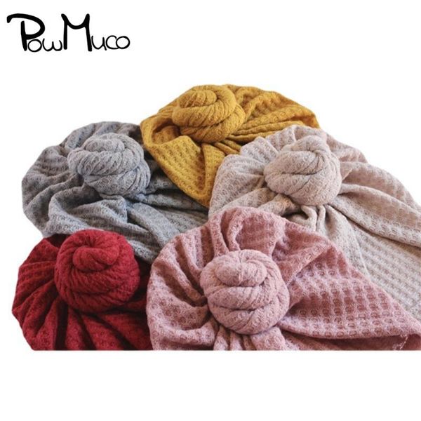 

beanies powmuco solid color handmade knotted baby turban hat soft comfortable knitted cotton born caps children headwear po props