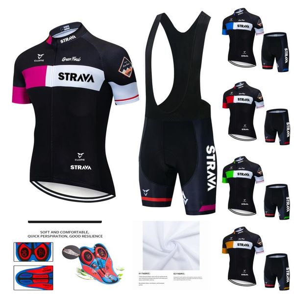 

racing sets 2021 strava pro team summer cycling jersey bicycle clothing breathable men short sleeve shirt bike bib shorts, Black;blue