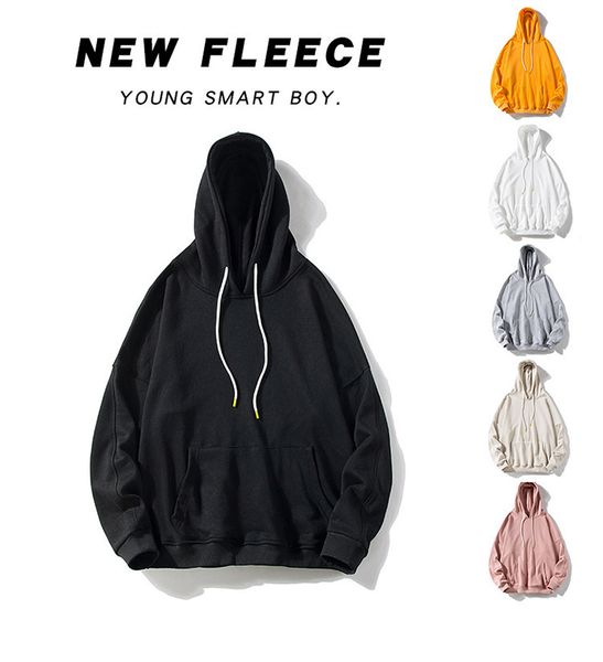 

Hoodie for man Hooded sweater solid color lovers loose coat autumn and winter men's Plush thickened Hoodies, Black
