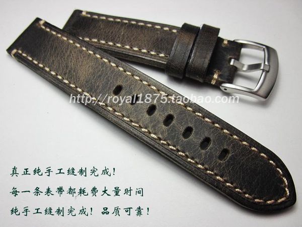 

watch bands handmade 18mm 19mm 20mm 21mm 22mm brown crazy horse genuine leather watchband wristband strap thick belt, Black;brown