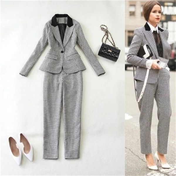 

women's suits & blazers fashion plaid suit female autumn/spring ol small +9 points pants women superstar clothes, White;black
