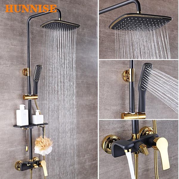 

bathroom shower set black gold system solid brass cold mixer tap bath suit sets