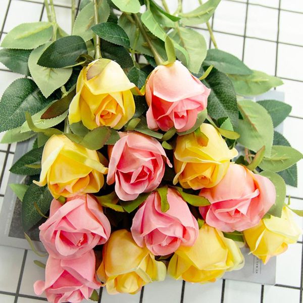 

1pc rose artificial flower silk fake flowers bridal bouquet diy home garden party wedding decoration decorative & wreaths