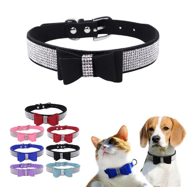 

bling rhinestone pet dog collar leather crystal bowknot puppy for pitbull chihuahua pug yorkshire perros productos collars & leashes