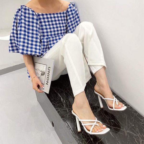 

sandals summer fashion high heels slippers square open-toed heel women, Black