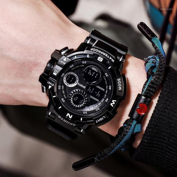 

super cool multi function outdoor sports waterproof men electronic watch male big case led luminous military digital wristwatch wristwatches, Slivery;brown