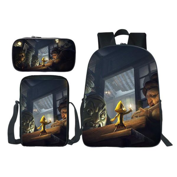 

game little nightmares school bag teens cartoon pencil case messenger bags boys girls bookbag three-piece suit backpack