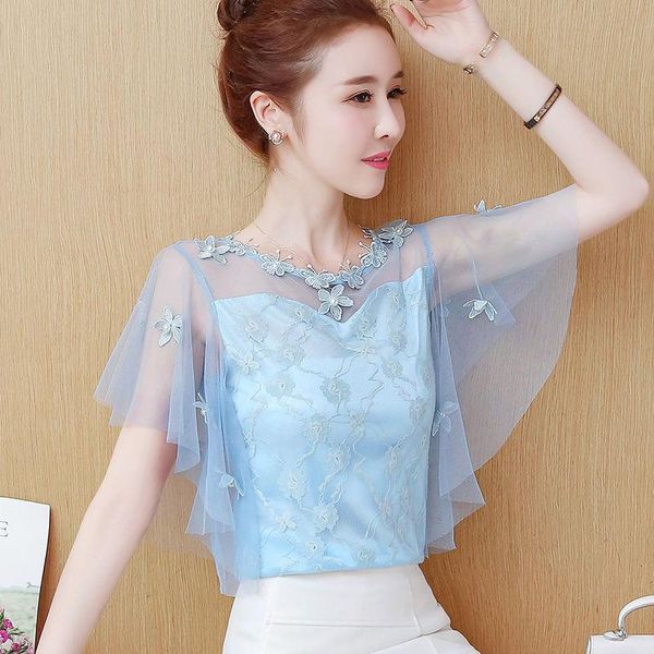 

women's blouses & shirts short-sleeved summer dress 2021 temperament fashion chiffon shirt ruffled blouse foreign air mesh, White