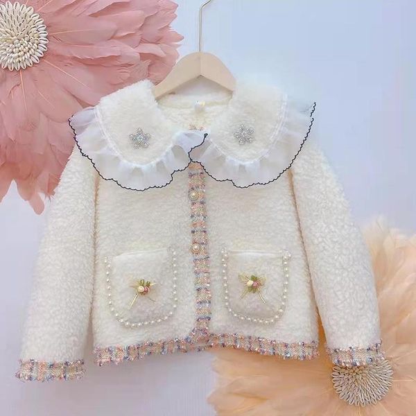

jackets girl fashion doll collar winter korean style plush loose knit single-breasted jacket all-match clothes for children aged 2-7, Blue;gray