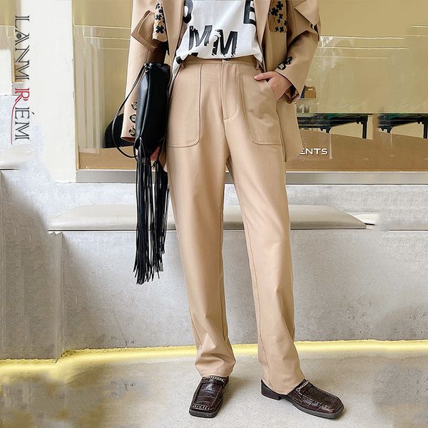 

khaki pockets high waist long straight trousers loose fit pants women fashion tide spring autumn 2f0190 210507, Black;white