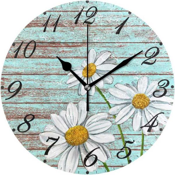 

daisy flower 10 inch battery operated quartz analog quiet desk clock for home,office,school wall clocks