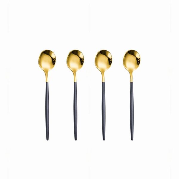 

cutlery stainless steel black gold coffee tea spoon milk ice cream mixing kitchen accessories set wedding tableware dinnerware sets
