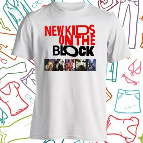 

nkotb new kids on the block logo men's white t-shirt size s to 3xl, White;black
