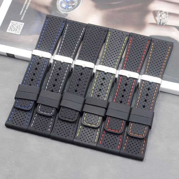 

watch bands men's silicone strap 24mm outdoor soft sports waterproof with ladies rubber buckle accessories, Black;brown