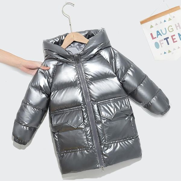

down coat winter kids coats children boys jacket fashion thick long girls no-wash gloss snowsuit teenager white duck parkas, Blue;gray