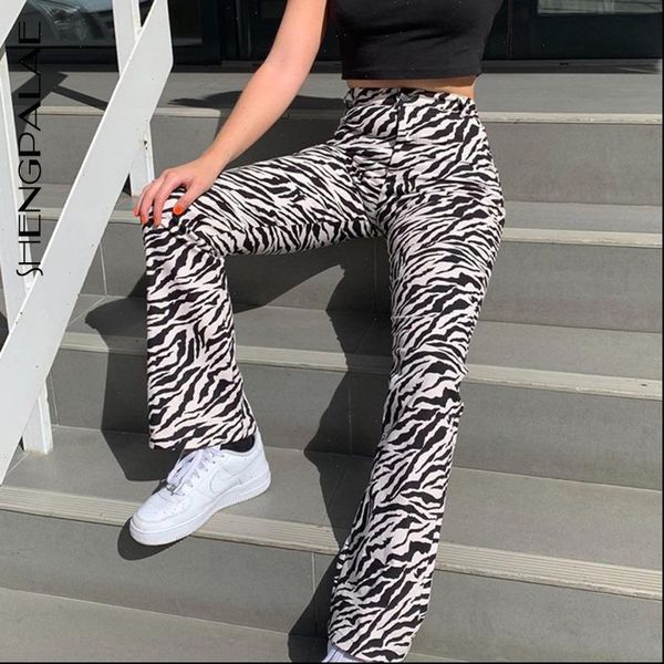 

womens pants fashion spring zebra animal print wide leg women casual trousers high waist bell bottom za3070, Black;white