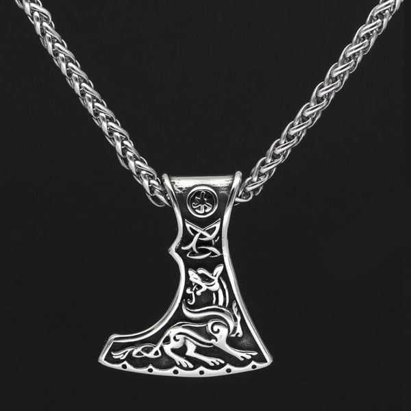 

chains men stainless steel slavs axe wolf kolovrat necklace, Silver