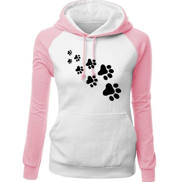 

autumn winter fleece women's sportswear harajuku print cat paws cartoon kawaii k-pop clothing streetwear hoodies sweatshirt 210607, Black