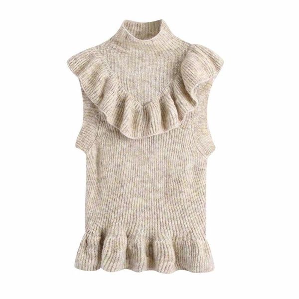 

women's sweaters 2021 women knit vest ruffled knitted high-neck sleeveless sweater pullover casual fashion, White;black